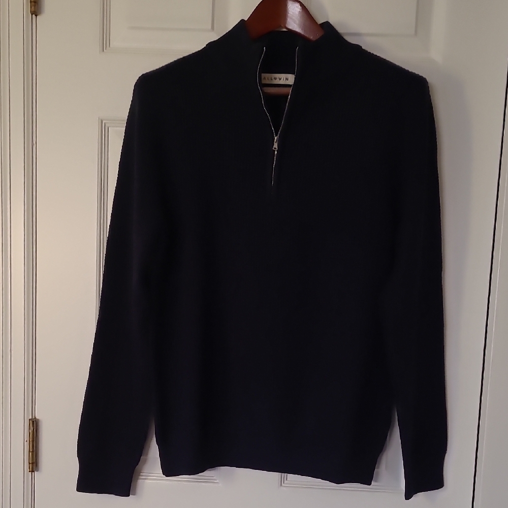 ALLOVIN Navy Blue Zip-Up Men's Sweater
